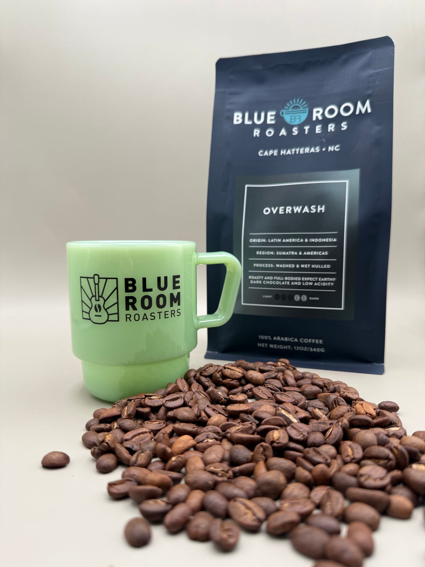 8oz Milk Glass Cup - Green with Guitar Logo